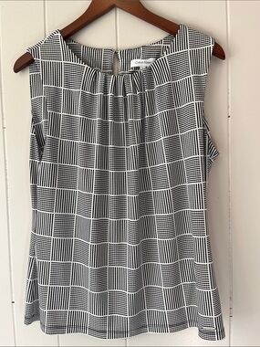 Calvin Klein Black and White Sleeveless Grid Blouse